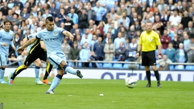 Sergio Aguero scores a penalty