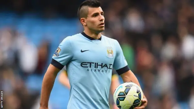 Sergio Aguero with the match-ball