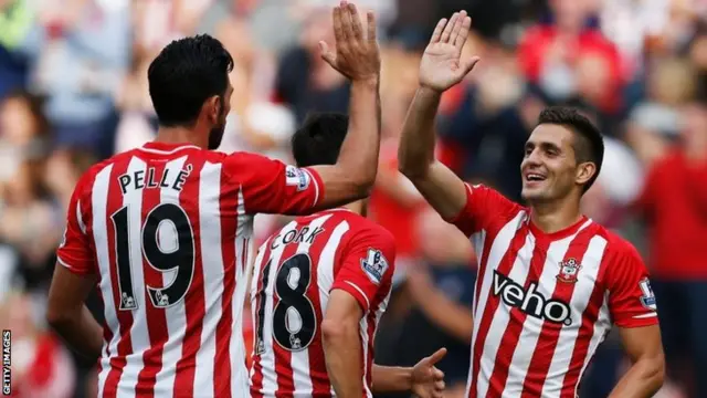 Graziano Pelle and Dusan Tadic give a high five