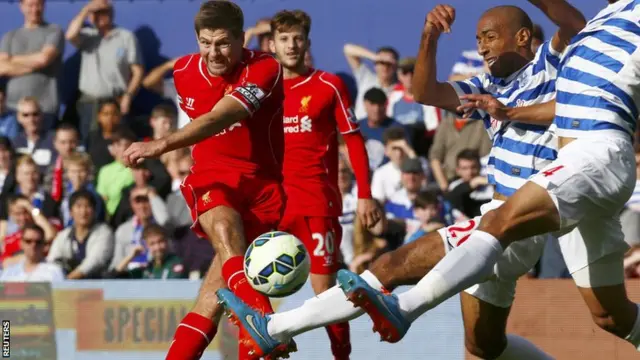 Steven Gerrard shoots for Liverpool