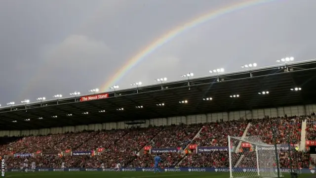 a rainbow at the Britannia Stadium