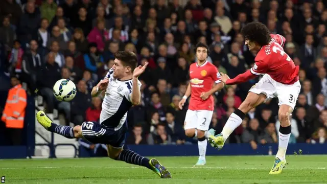 Marouane Fellaini scores Manchester United's opening goal