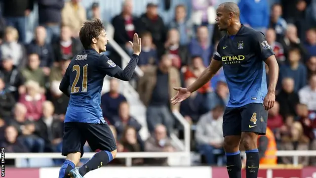 David Silva celebrates scoring