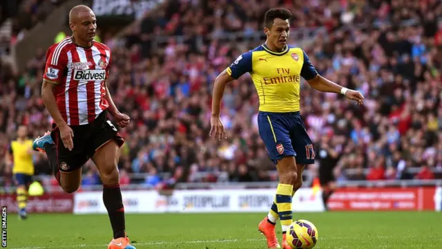 Alexis Sanchez scores Arsenal's opening goal against Sunderland