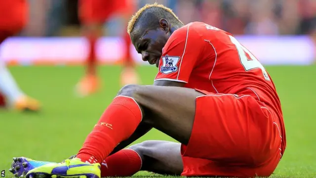 Mario Balotelli reacts after missing another chance for Liverpool