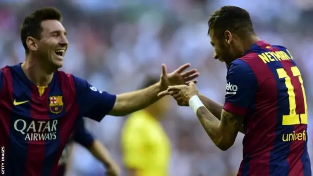 Lionel Messi and Neymar celebrate