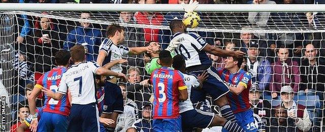 Victor Anichebe heads home from a corner for West Bromwich Albion