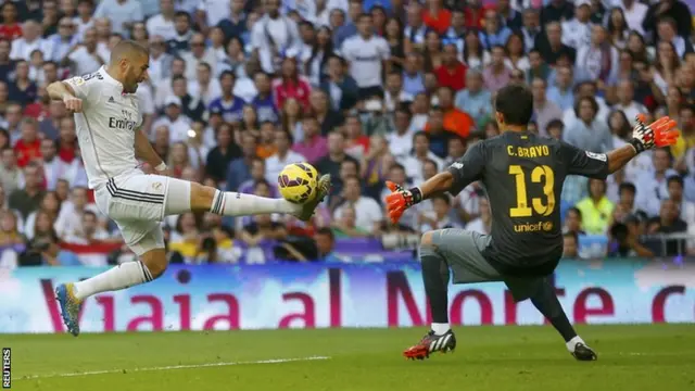 Karim Benzema shoots towards goal