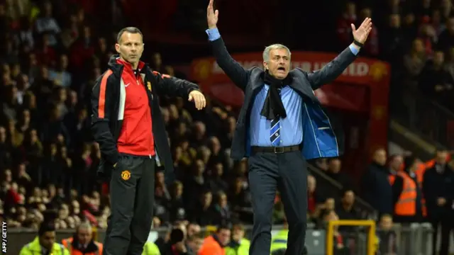 Manchester United assistant manager Ryan Giggs and Chelsea manager Jose Mourinho