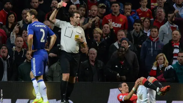 Branislav Ivanovic is sent off for Chelsea