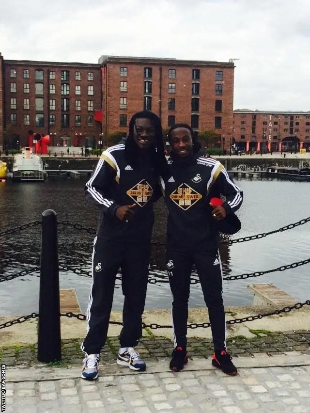 Swansea's Bafetimbi Gomis and Marvin Emnes