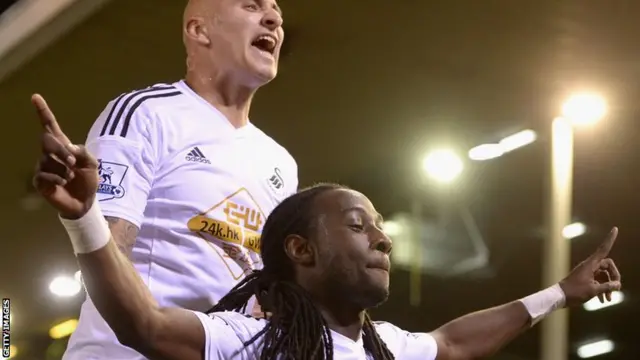 Marvin Emnes celebrates for Swansea