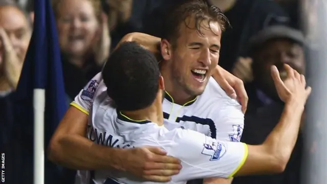 Harry Kane celebrates his goal for Tottenham