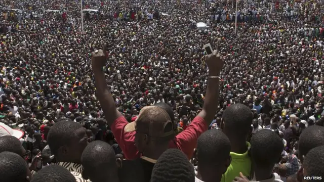 Anti-government protesters gather in the Place de la Nation in Ouagadougou, capital of Burkina Faso, October 31, 2014.