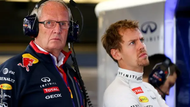 Dr Helmut Marko and Sebastian Vettel