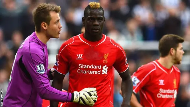 Liverpool's Simon Mignolet and Mario Balotelli