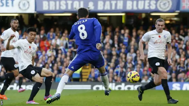 Chelsea striker Oscar scores