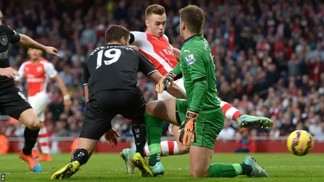 Arsenal's Calum Chambers scores