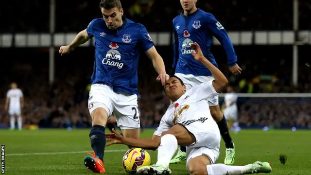 Everton's Seamus Coleman is tackled