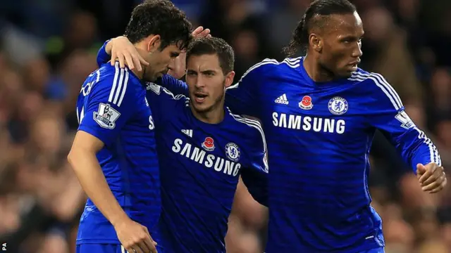 Chelsea striker Eden Hazard is congratulated