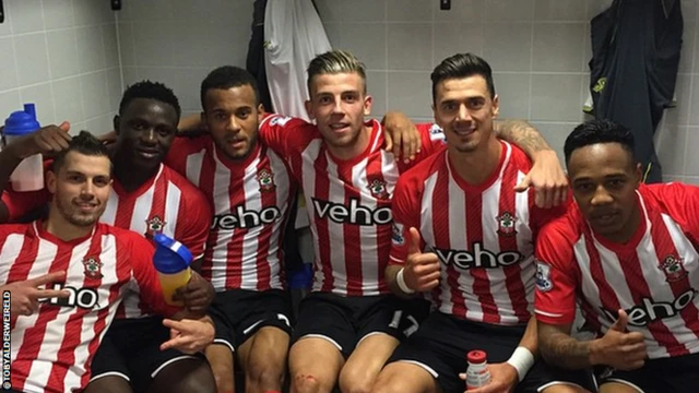 Southampton players celebrate in the dressing room