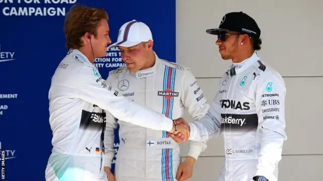 Nico Rosberg, Valtteri Bottas and Lewis Hamilton