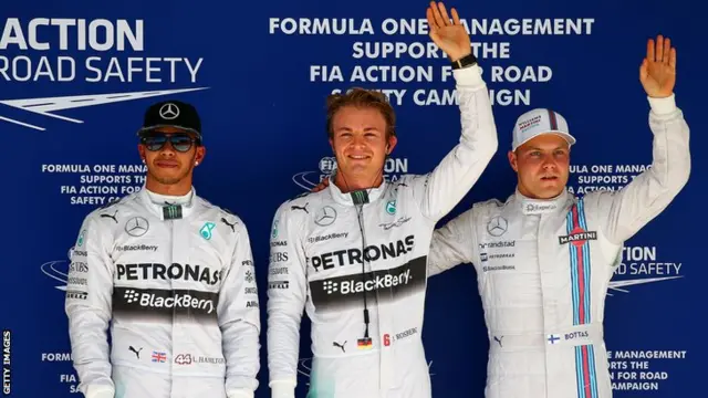 Lewis Hamilton, Nico Rosberg and Valtteri Bottas