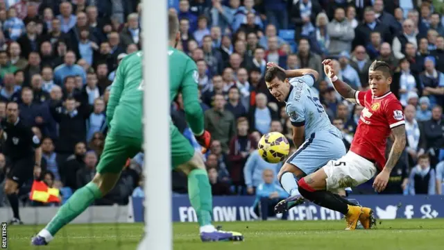 David De Gea saves a shot from Sergio Aguero