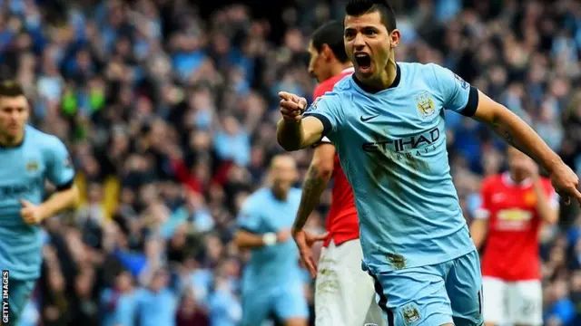 Manchester City striker Sergio Aguero celebrates