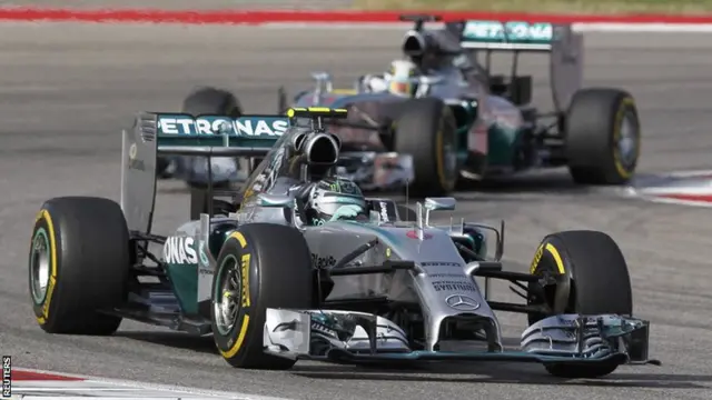 Mercedes driver Nico Rosberg leads his team-mate Lewis Hamilton