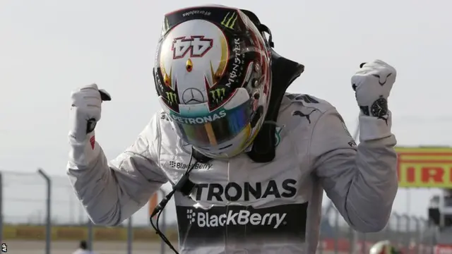 Mercedes F1 driver Lewis Hamilton celebrates