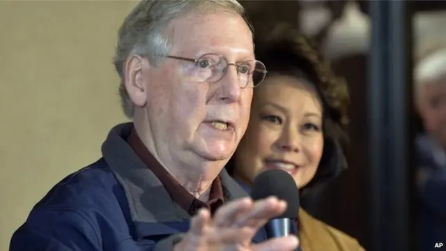 Senate Minority Leader Mitch McConnell (left) appeared in Lexington, Kentucky, on 3 November 2014