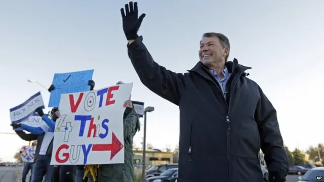 Republican US Senate candidate Mike Rounds appeared in Sioux Falls, South Dakota, on 4 November 2014