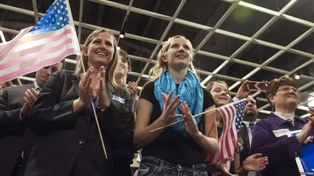 People at an election watch party in Topeka, Kansas,