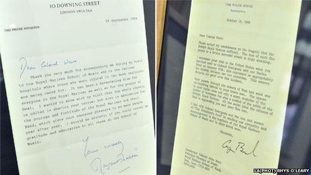 Letters of condolence from Margaret Thatcher (pictured left) and President Bush in the wake of the IRA bombing at Deal barracks in Kent in 1989