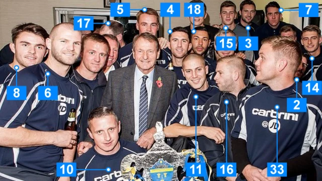 Warrington Town's players await the draw for the FA Cup first round