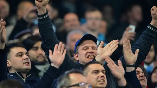 CSKA Moscow fans at the Etihad stadium