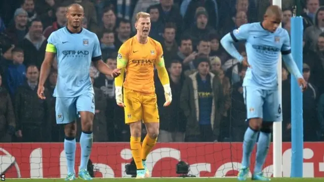 Joe Hart shouts at his defence