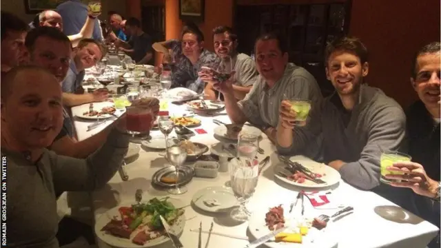 Romain Grosjean and Lotus team dinner