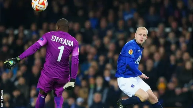 Vincent Enyeama comes for but misses the ball