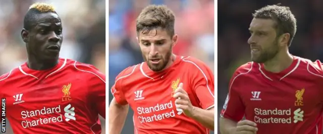 Liverpool strikers Mario Balotelli, Fabio Borini and Rickie Lambert