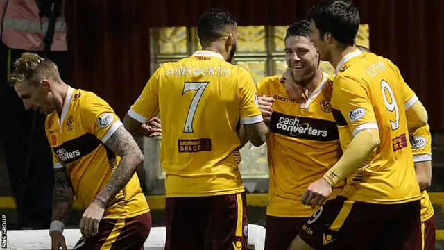 Motherwell celebrate Iain Vigurs' goal