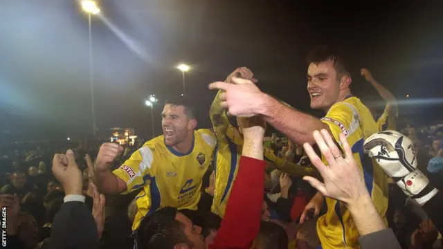 Warrington celebrate beating Exeter