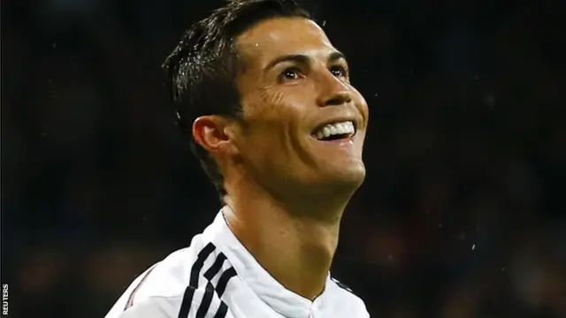 Cristiano Ronaldo looks up and smiles