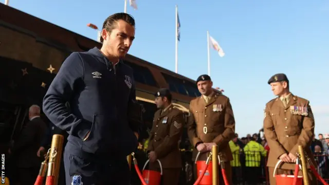 Everton defender Leighton Baines arrives at the Stadium of Light