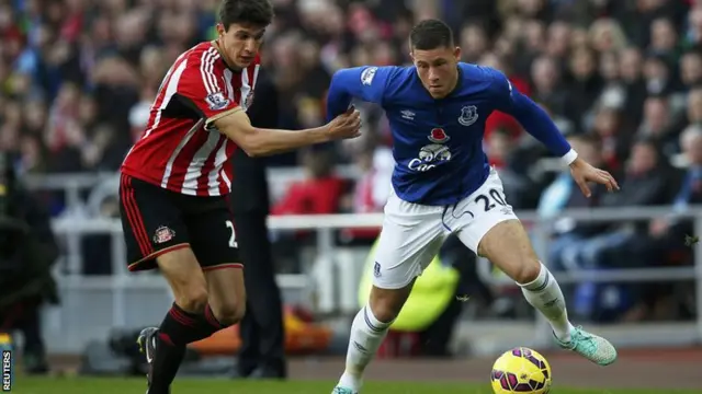 Everton's Ross Barkley challenges for the ball