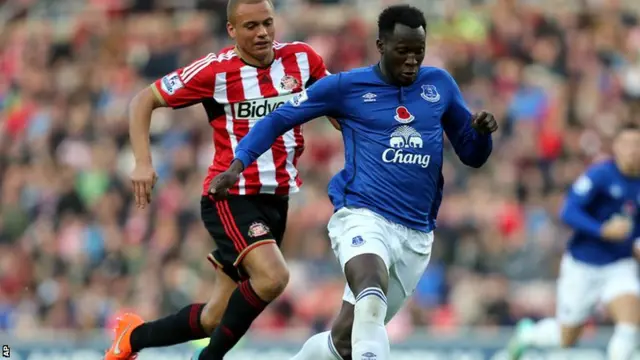 Everton's Romelu Lukaku and Wes Brown