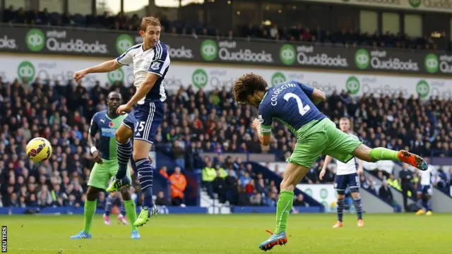 Fabricio Coloccini scores for Newcastle at West Brom