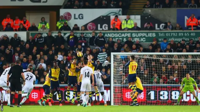 Gylfi Sigurdsson scores for Swansea against Arsenal