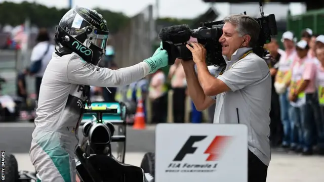 Nico Rosberg celebrates to camera